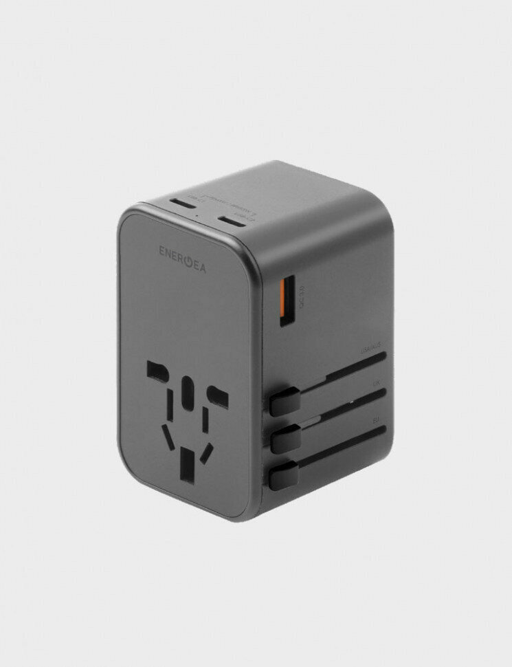 Сетевая зарядка EnergEA Travelworld Adapter GaN65, 2USB-C/1USB-A 65W - темно серый (Gunmetal)