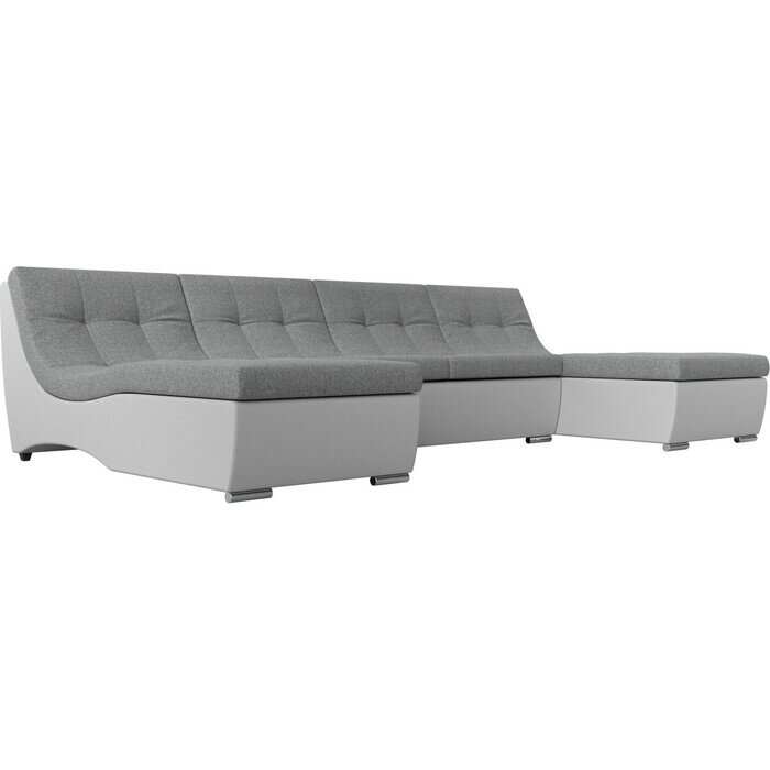 фото АртМебель П-образный модульный диван Монреаль рогожка серый экокожа белый