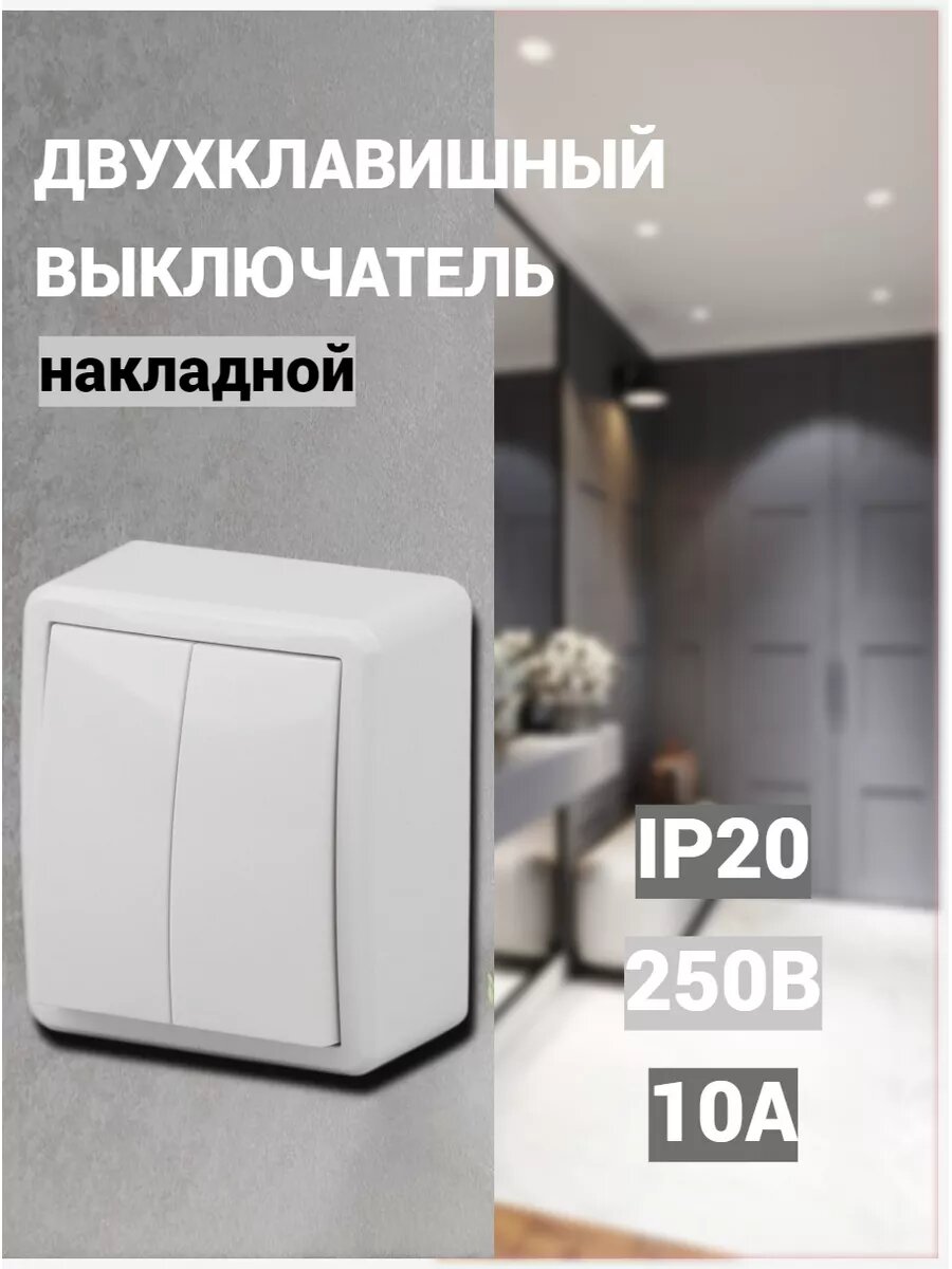 Выключатель двухклавишный накладной