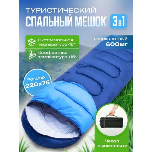 Спальный мешок туристический спальник туристический 3-в-1 ширина 75 см цвет синий 3110₽