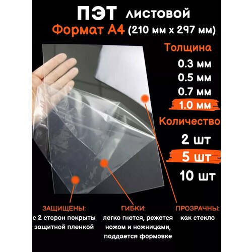 Прозрачный листовой пластик для творчества Пэт А4 1 мм