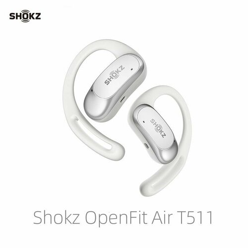 SHOKZ OpenFit Air T511 - открытые беспроводные наушники Bluetooth с микрофоном, затычки для ушей с подвеской, защита от пота, быстрая зарядка, 28 часов воспроизведения, совместимые с