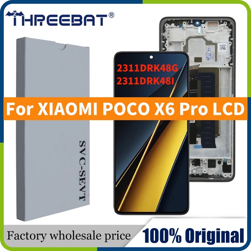 6,67 "оригинальный AMOLED для Xiaomi Poco X6 Pro ЖК-дисплей 2311DRK48G 2311DRK48I дисплей с цифровым преобразователем сенсорного экрана в сборе, Black No Frame