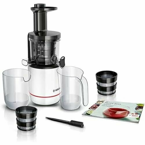 Соковыжималка Bosch SlowJuicer VitaExtract MESM500W безвредное для витаминов приготовление сока очень тихая легкая очистка для твердых фруктов и овощей без BPA 150 Вт белая 3276100₽
