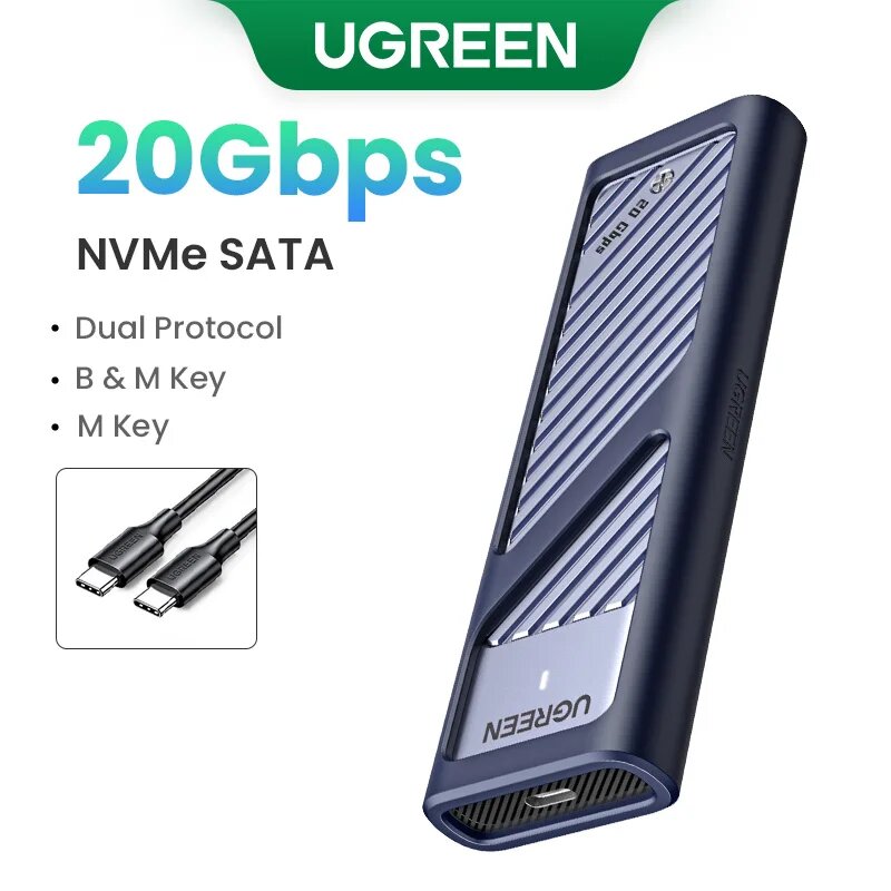 UGREEN алюминиевый корпус для SSD M.2, 20Gbps NVMe SATA