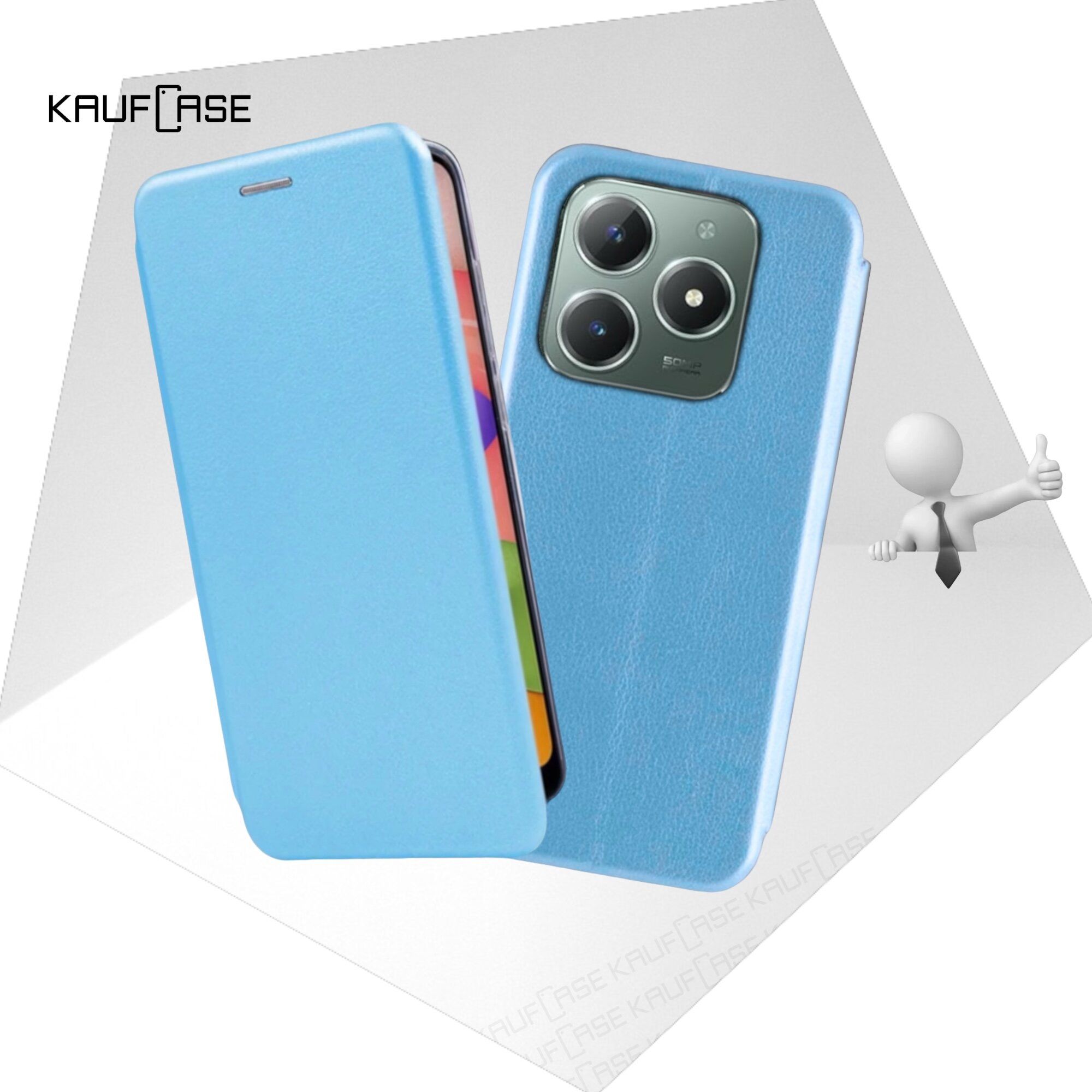 Чехол книжка для телефона Realme C61 (RMX3939)/Realme C63 (6.75"), голубой. Текстура под кожу