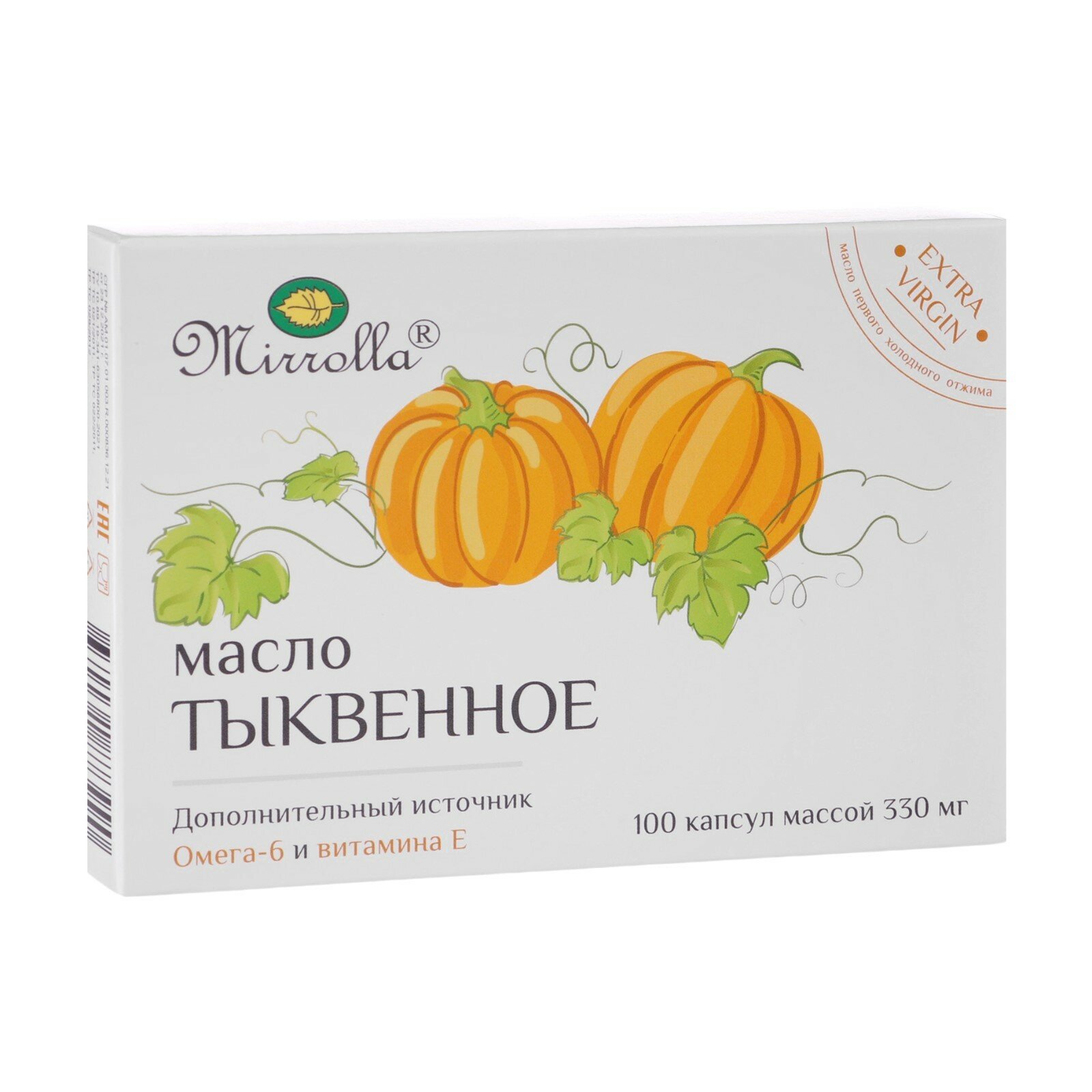 Масло тыквенное "Mirolla", 100 капсул, источник Омега-6 витамин Е 330мг