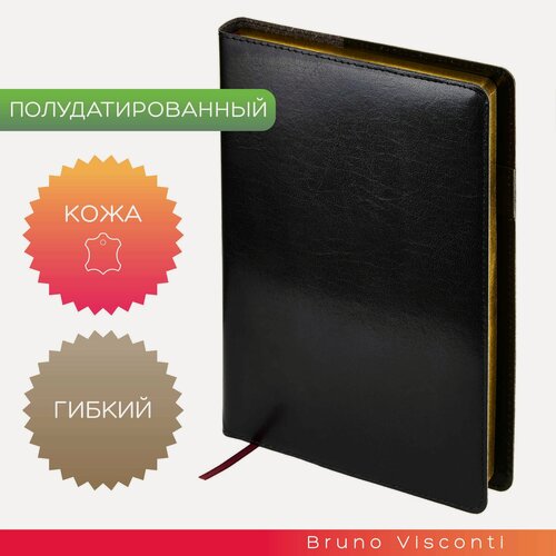 Изображение товара Ежедневник-портфолио полудатированный Bruno Visconti "PROFY" кожаный, с золотым срезом, черный А5 арт.3-073/02