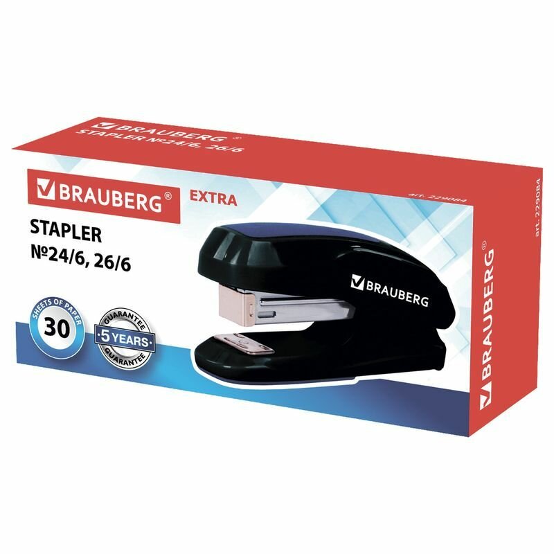 Степлер №24/6, 26/6 BRAUBERG "Extra", до 30 листов, черно-синий — фото 1
