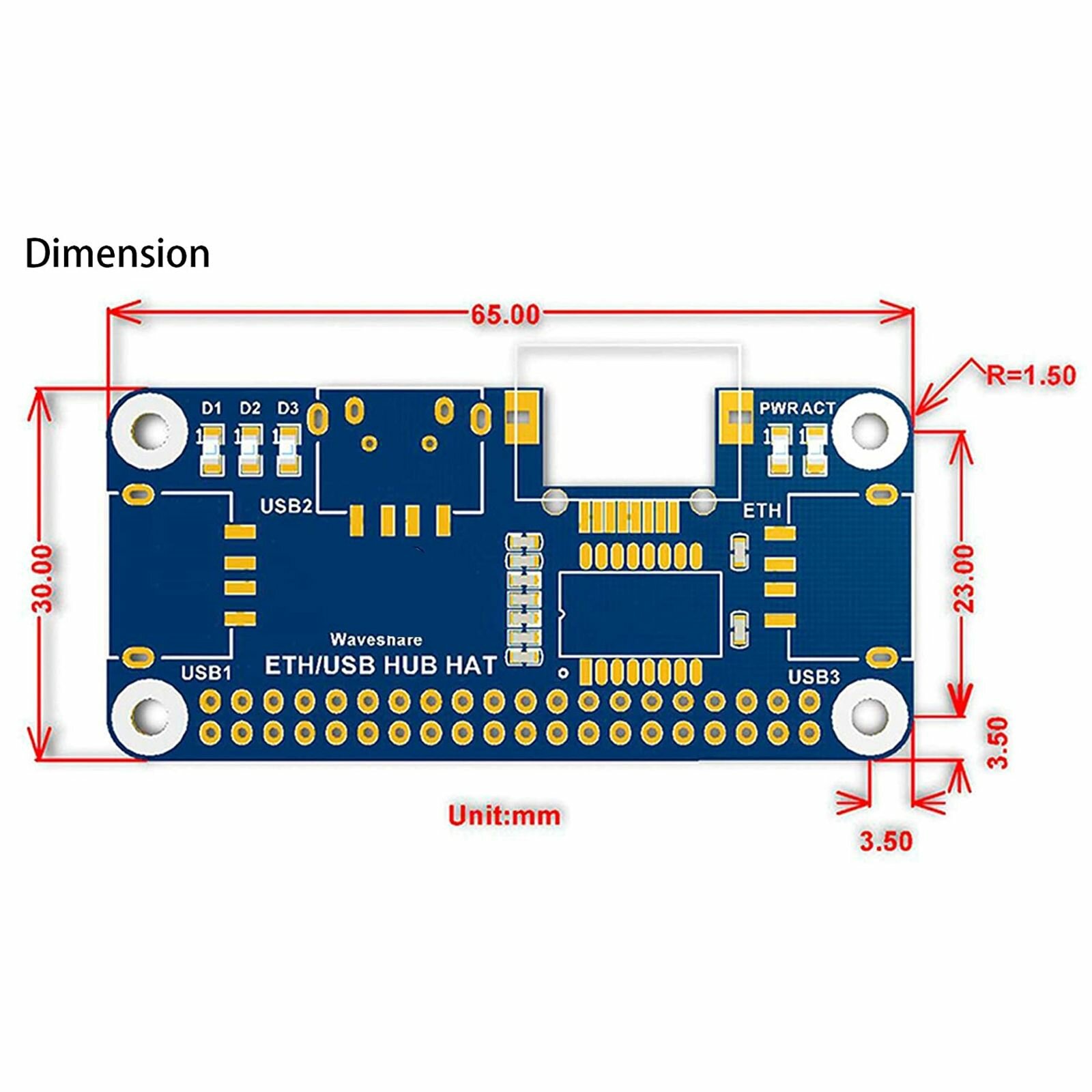 Плата расширения USB-RJ45 Ethernet Port 3 HUB HAT для Raspberry Pi 4 Model B 3B + Zero W WH 1.3 — фото 1