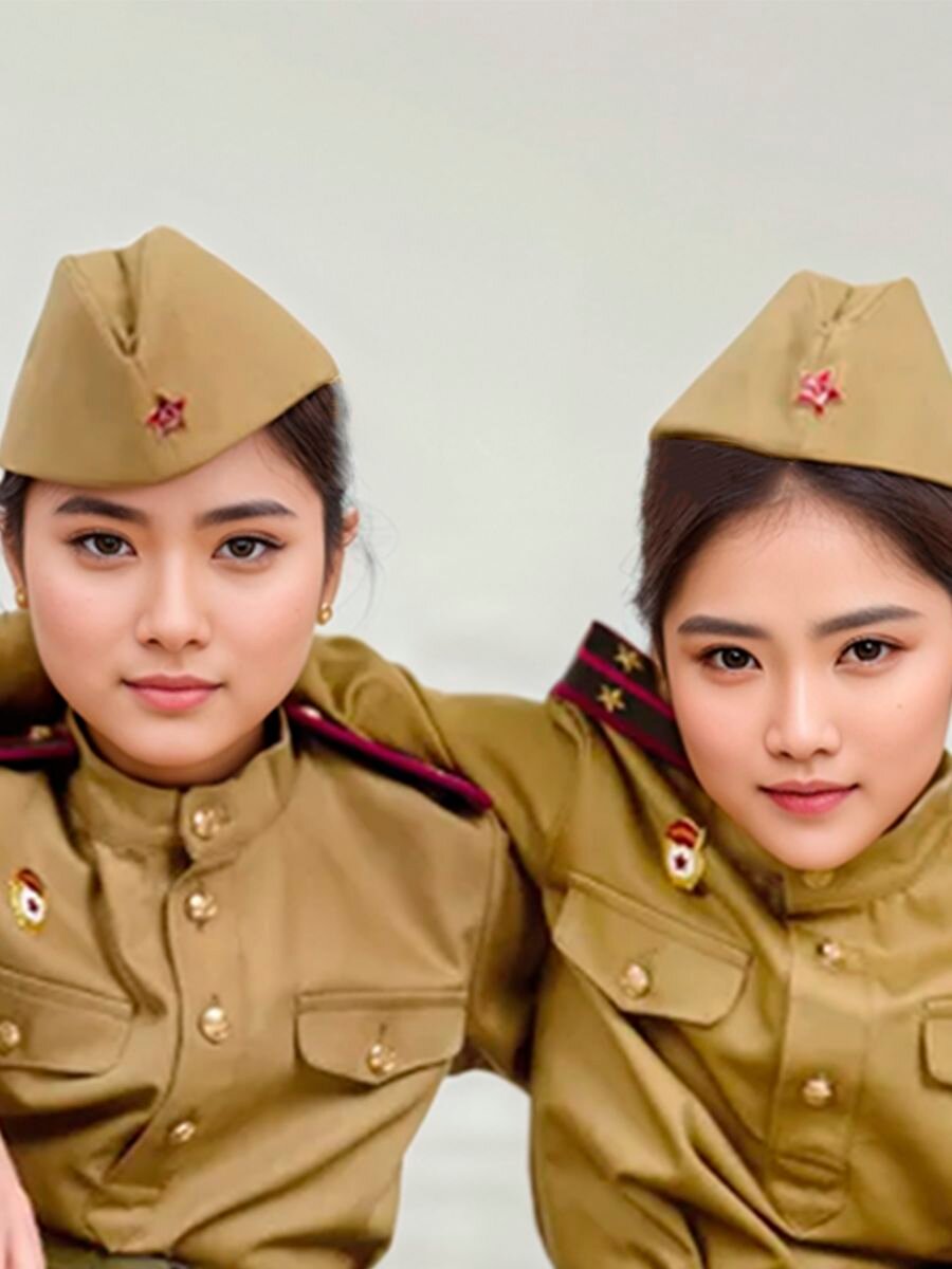 Пилотки "Новогодний Trend" 58р, хлопок 100%, военные, хаки, 3шт — фото 1