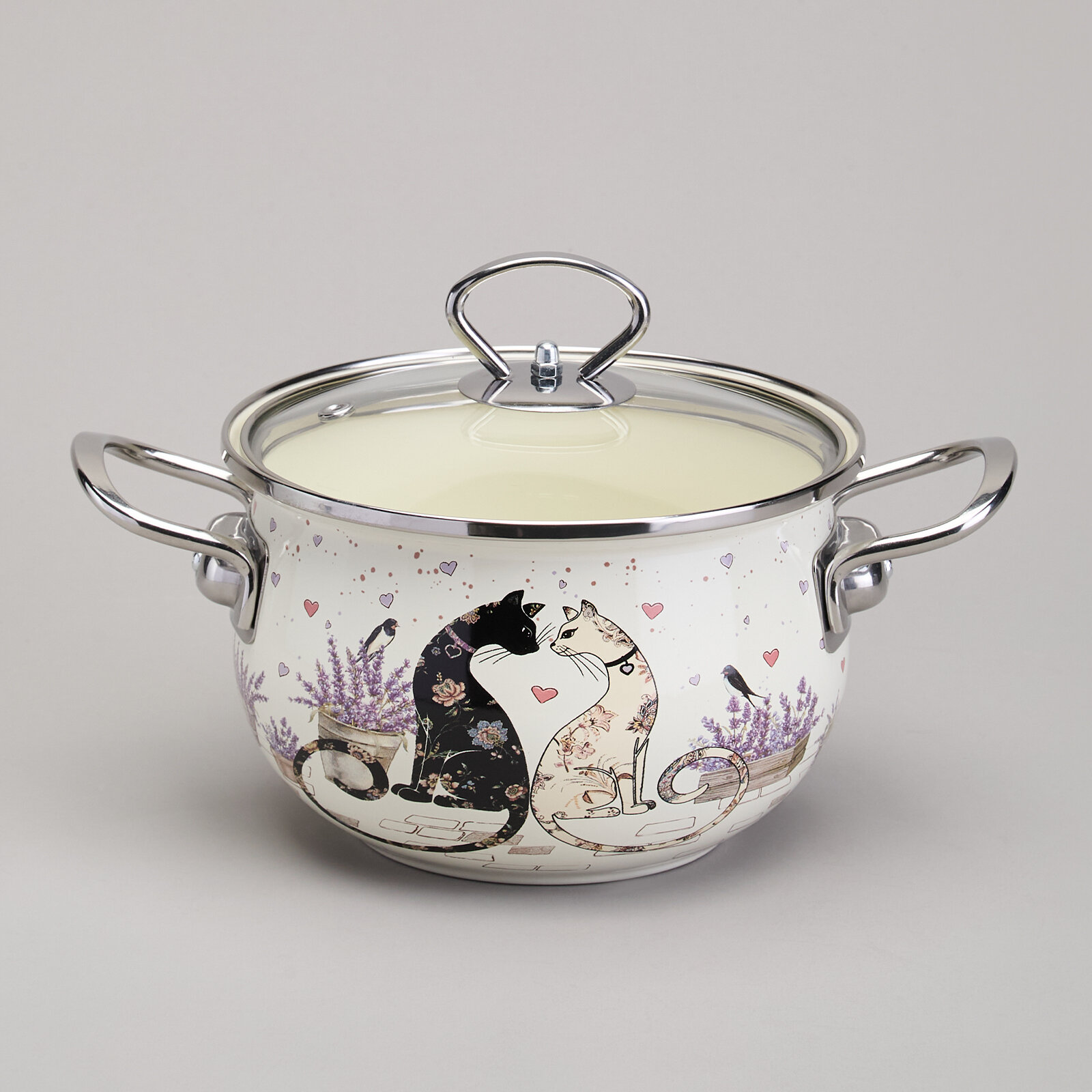 Кастрюля эмалированная с крышкой 943-076 agness серия lavander cats, 2 л