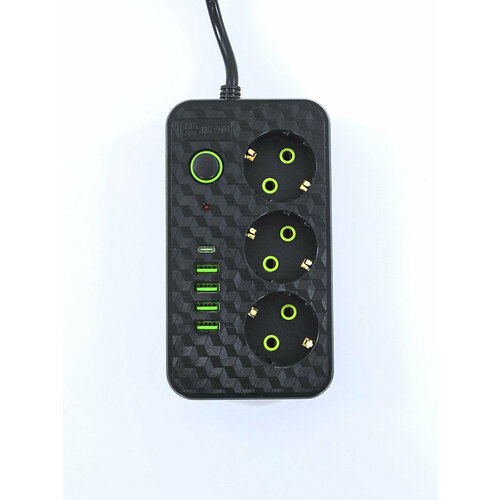 Сетевой фильтр - удлинитель Manstor MNS-2528, 8 розеток, 4 USB, 1 Type-C