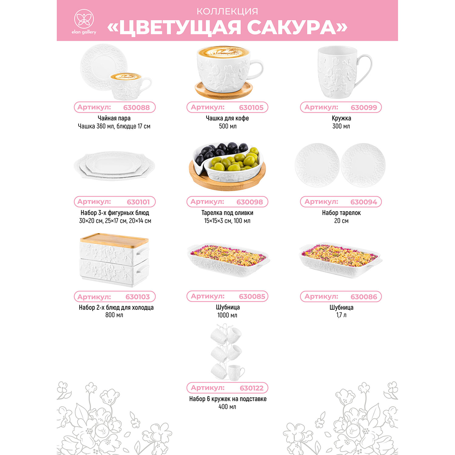 Шубница, блюдо 1000 мл Elan Gallery Цветущая сакура, 29х15,5х5,5 см — фото 1