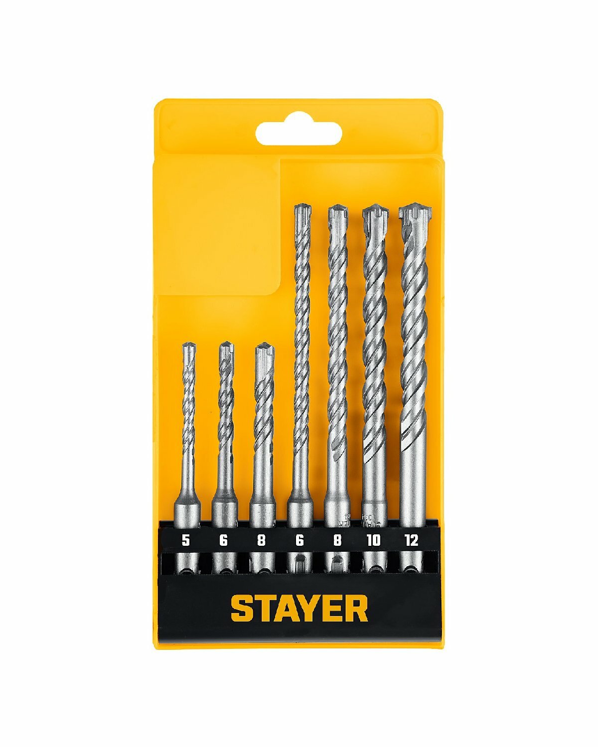 Набор буров STAYER HERCULES-4Х 7шт SDS-plus диаметры 5 6 8 10 12 мм с четырехрезцовым наконечником ВК8