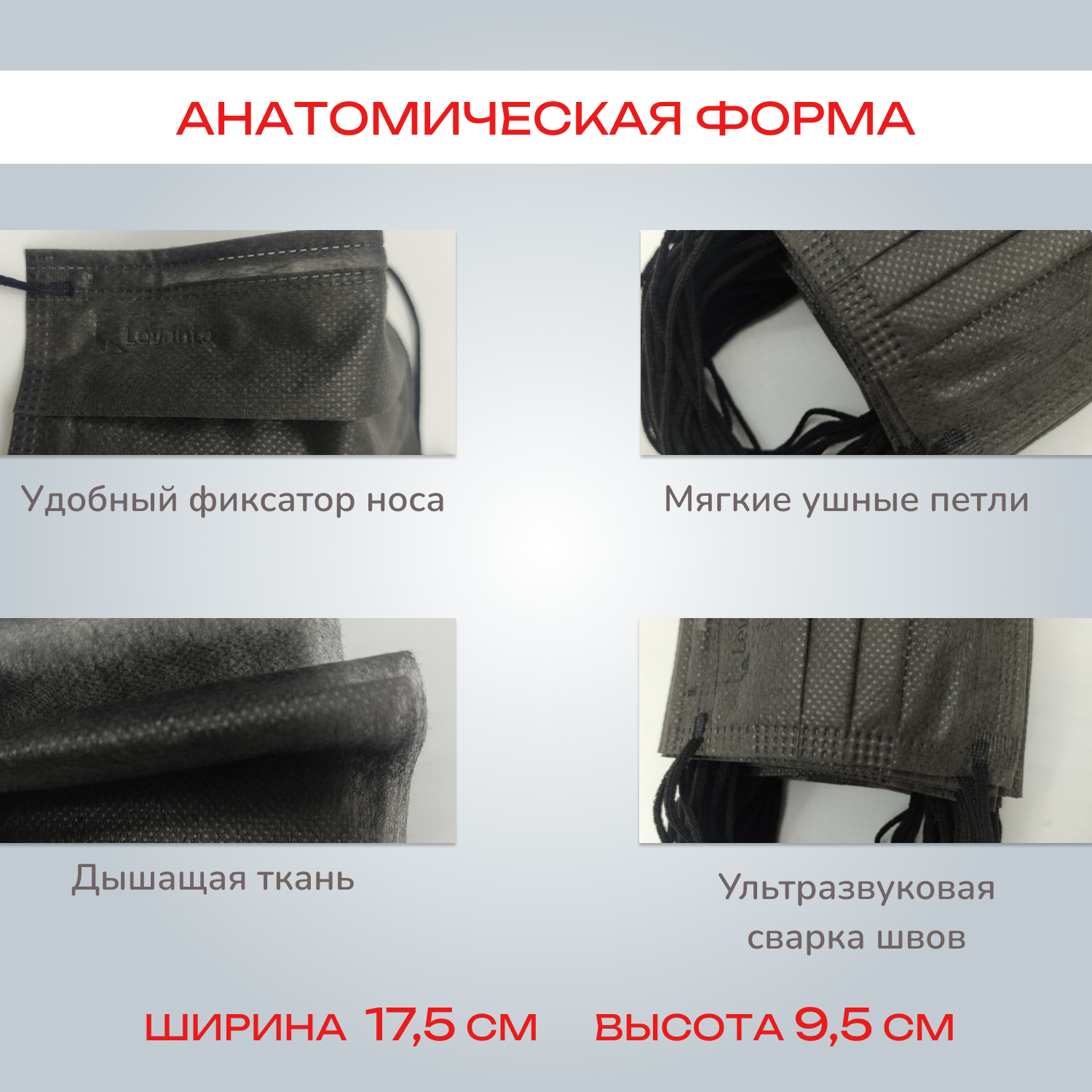 Изображение Маски медицинские черные одноразовые трехслойные 200 шт