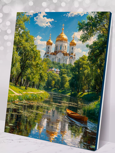 Изображение товара Картина по номерам "Храм у озера" 40х50 см, хлопковый холст на подрамнике, акрил, Hobby Home