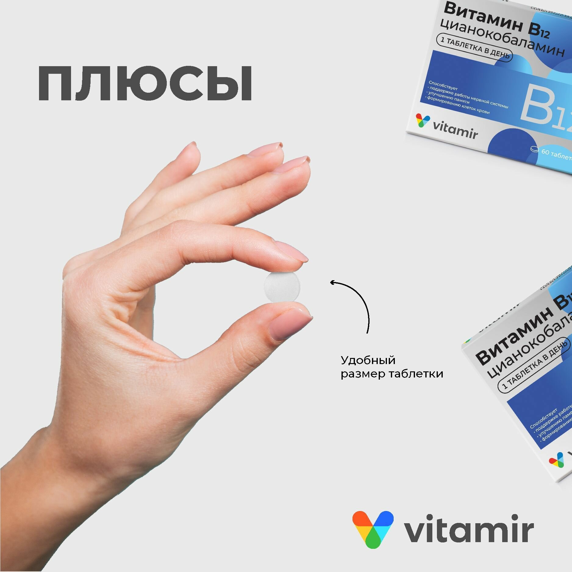 БАД Витамин В12 VITAMIR для красоты, нервной системы и мозга 60 таб. — фото 1