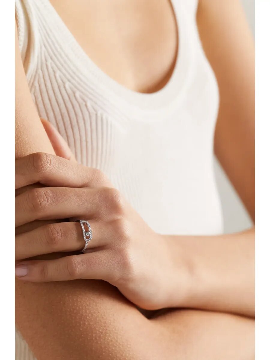 Кольцо, кристалл, циркон, фианит, безразмерное, серый, серебряный