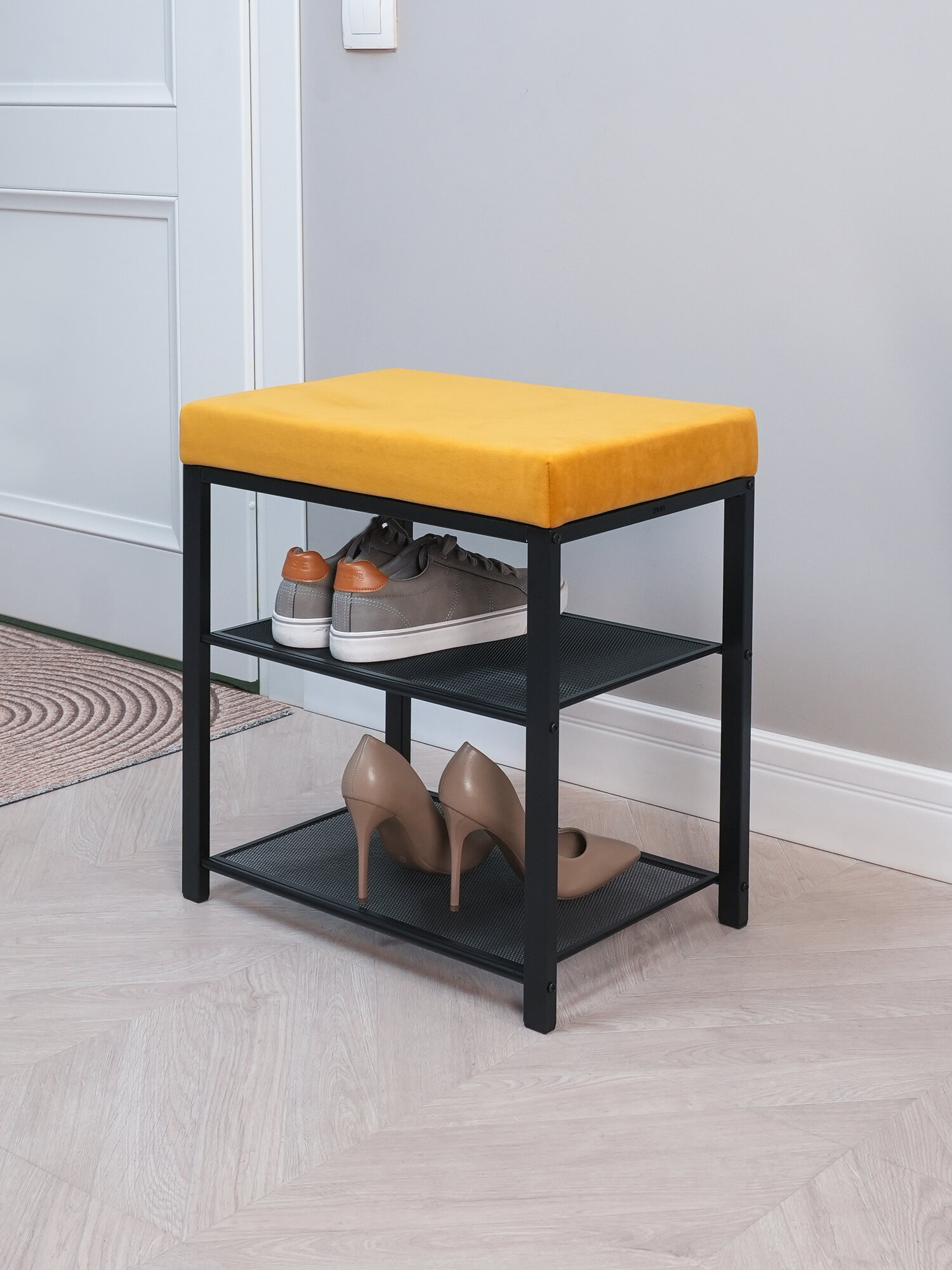 Обувница в прихожую ЗМИ Торонто 13С, узкая банкетка с мягким сиденьем, металлическая, в стиле лофт