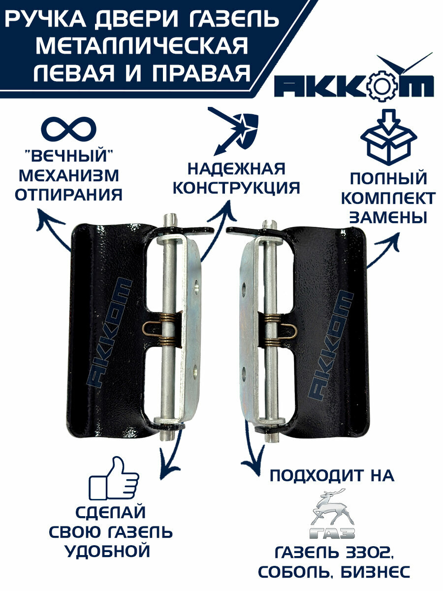 Ручки дверей наружные для ГАЗель Бизнес, соболь, валдай, (комплект правая и левая, цельнометаллические)