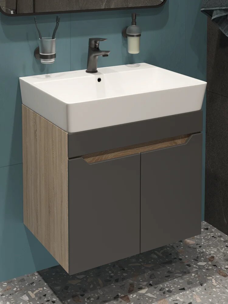 Тумба с раковиной DIWO Архангельск 60 подвесная 60 см прямоугольная в современном стиле из МДФ серая из фаянса