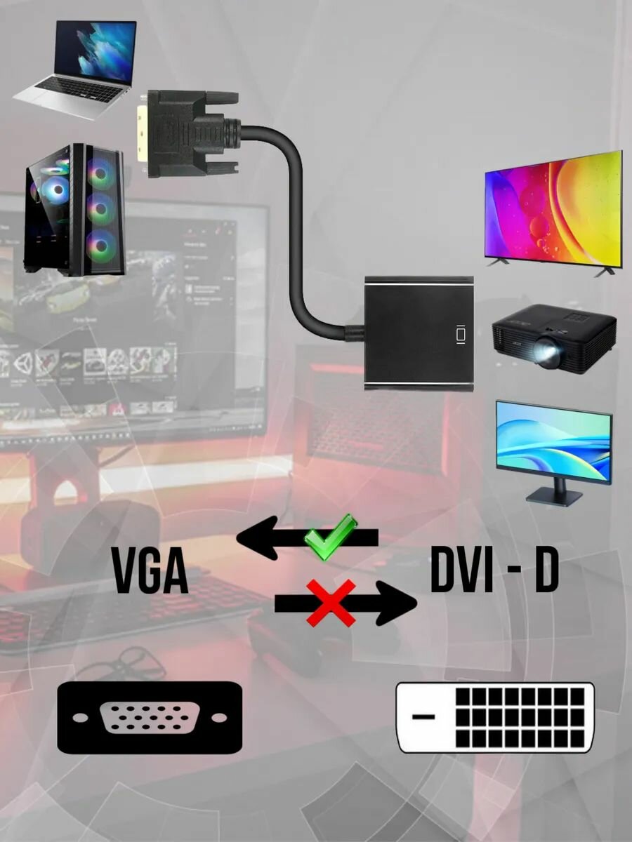 Переходник-адаптер DVI-D-VGA 0,1м - Черный — фото 1