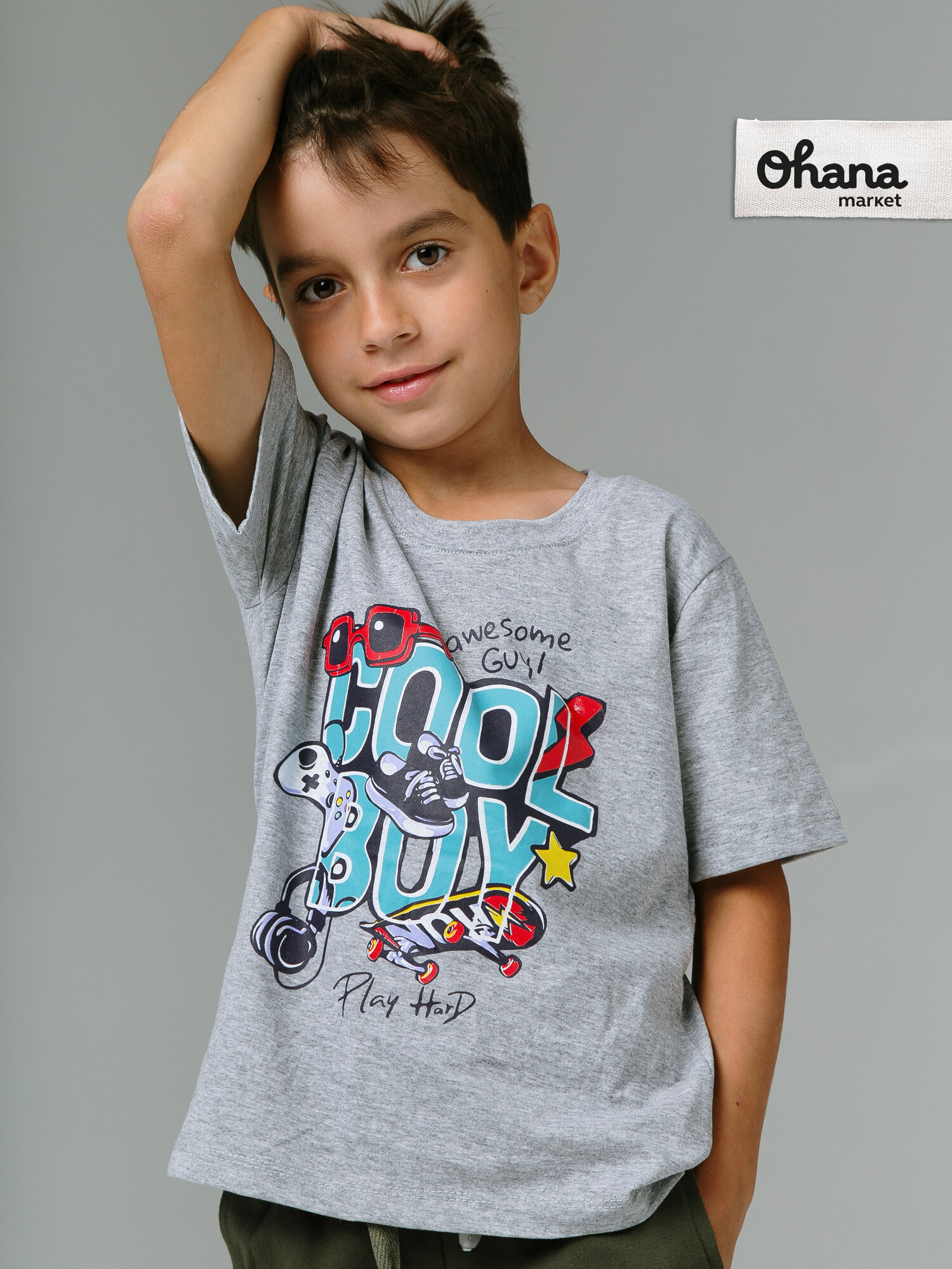 Футболка Ohana kids для физкультуры и детского сада размер 134 светло-серый меланж