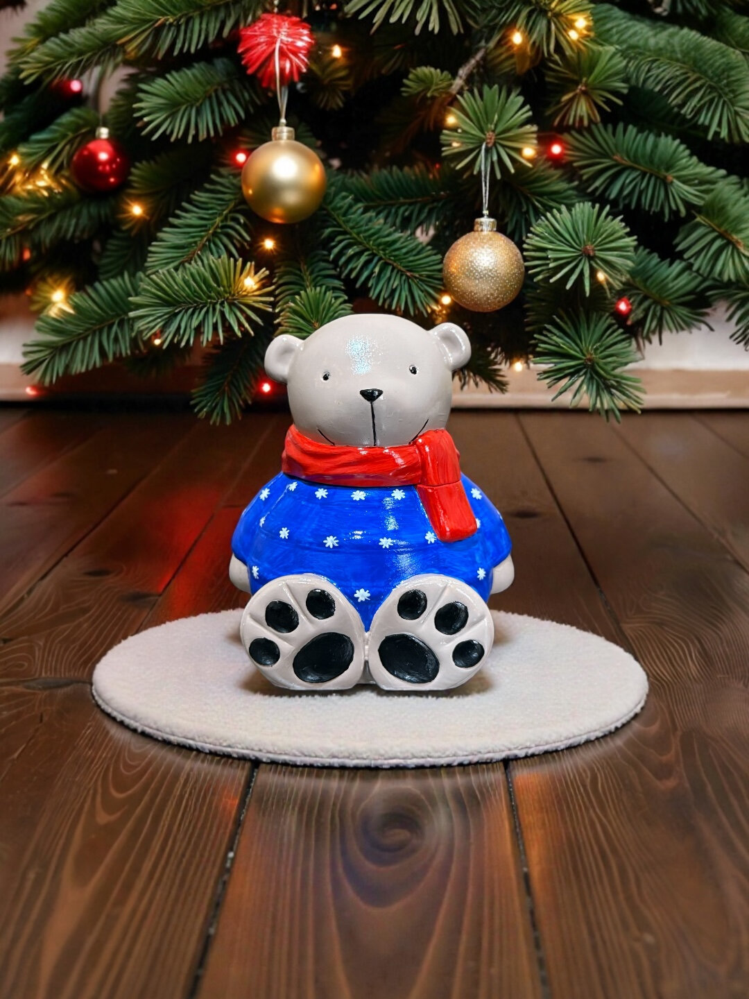 Декоративная шкатулка "Мишка", из гипса, синее покрытие, ручная работа