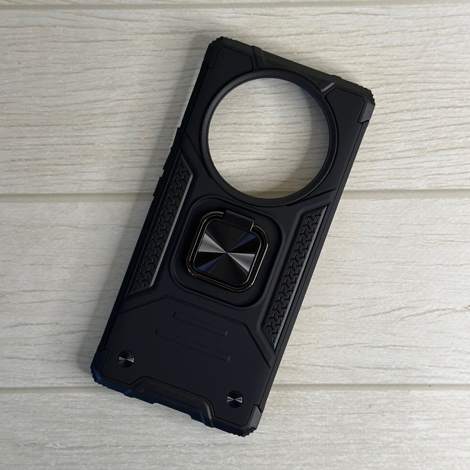 Противоударный чехол для Honor X9A черный с пластиной для магнитного автодержателя и кольцом подставкой — фото 1