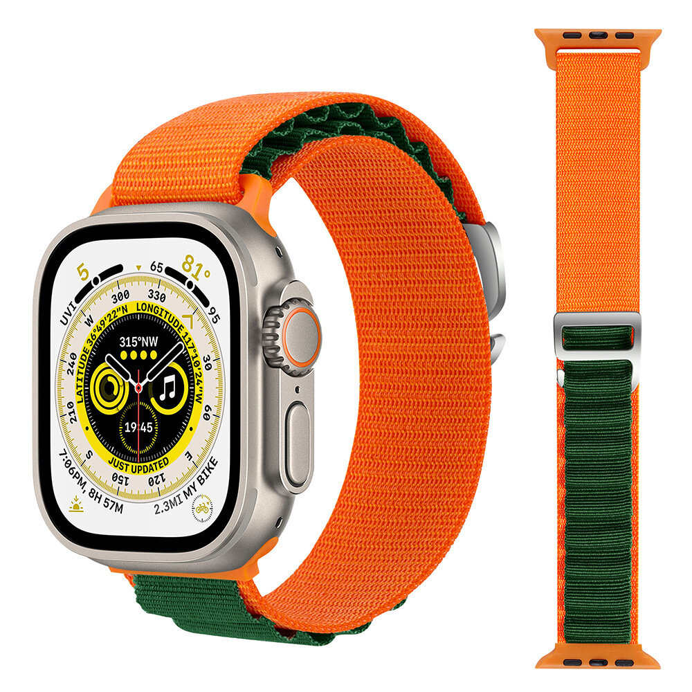 Нейлоновый тканевый ремешок "Альпийская петля" для Apple Watch Series 1-9 и Ultra 42/44/45/49 мм, X9 Pro2 / X9+ Ultra2 / X8 Pro+, 15 оранжево зеленый