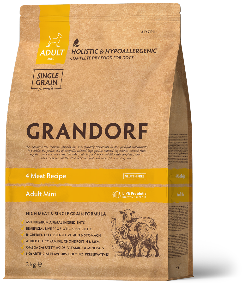 Grandorf Dog Probiotic Mini сухой корм с пробиотиками для собак мелких пород (4 мяса) 3 кг