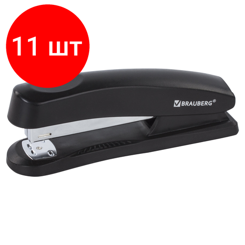 brauberg степлер caiman черный Комплект 11 шт, Степлер №24/6, 26/6 BRAUBERG Standard+, до 30 листов, полнозагрузочный, черный, 228606