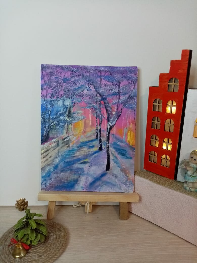 Картина маслом на холсте "Зимние сумерки", 18×24