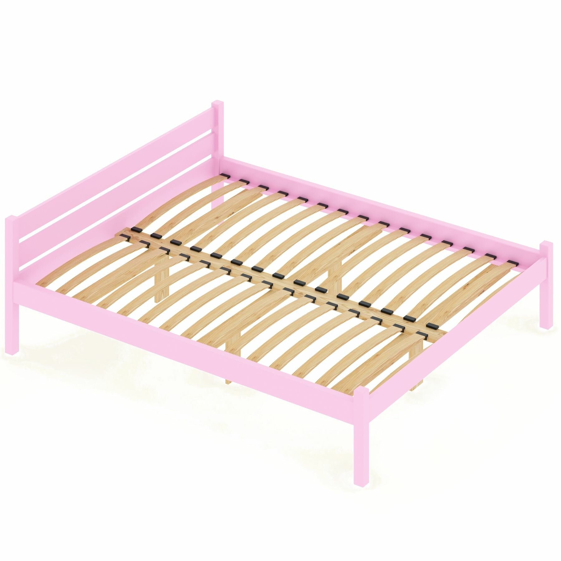 Кровать двуспальная Классика из массива сосны с ортопедическим основанием, 200х120 см (габариты 210х130), цвет розовый