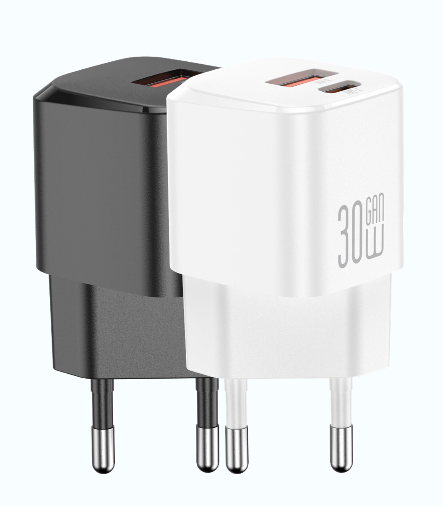 Компактный блок питания 30W на 2 порта (USB-C + USB-A), Скоростная зарядка (GaN), Power Delivery, Белый