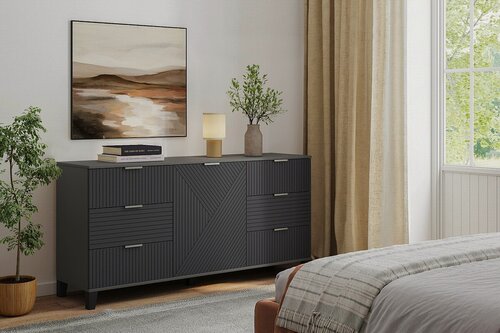 Изображение товара Комод МебельЛэнд24 Марвин 33 фрезеровка 8+11 Графит 150x40x70 серый однодверный с 6 ящиками