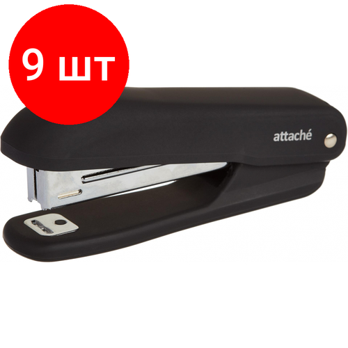 Комплект 9 штук, Степлер Attache Comfort до 12 лист, soft touch покрыт, черн,№10 антистеп