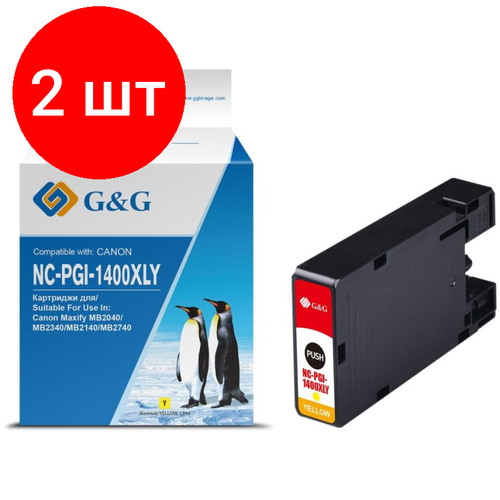 комплект 2 штук картридж струйный g Комплект 2 штук, Картридж струйный G&G PGI-1400XL Y жел. для Canon MB2050/MB2350/MB2040