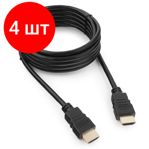 Комплект 4 штук, Кабель HDMI - HDMI, М/М, 3 м, v1.4, Гарнизон, чер, GCC-HDMI-3М кабель видео гарнизон gcc hdmi 1 8m hdmi m hdmi m вер 1 4 1 8 м черный комплект из 4 шт