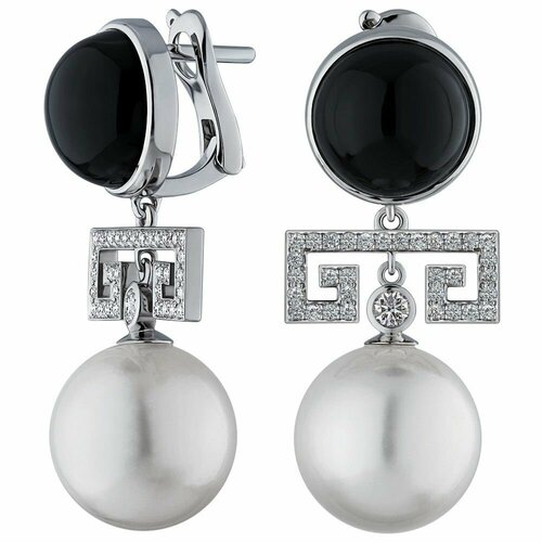 Серьги Flymi, белое золото, 585 проба, жемчуг культивированный, бриллиант, белый