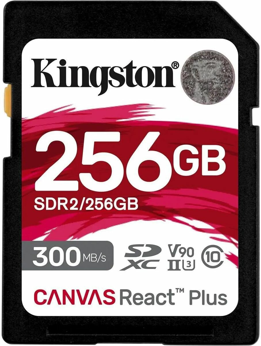 Карта памяти SDXC UHS-II U3 Kingston Canvas React Plus 256 ГБ, 300 МБ/с, 90X, Class 10, SDR2/256GB, 1 шт, без адаптера