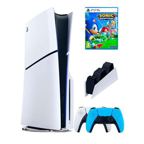 PS5 (ПС5) Игровая приставка Sony PlayStation 5 Slim disc + 2-й геймпад(голубой) + зарядное + игра SonicSS