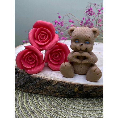 Мыло ручной работы Медвежонок с цветами букет роз подарок на 8 марта