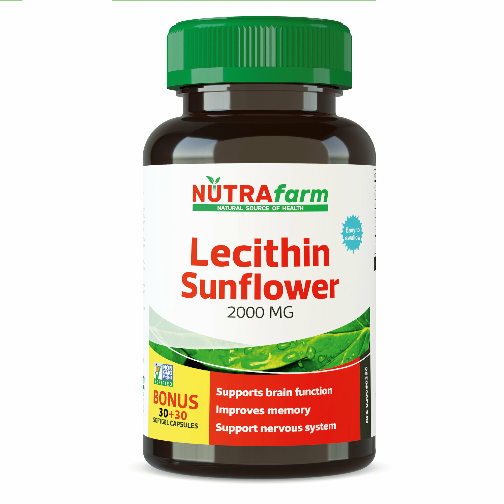 Лецитин подсолнечный подсолнечника 2000 мг БАД Sunflower Lecithin NUTRAFARM фосфолипиды для печени ускорения процесса расщепления жиров