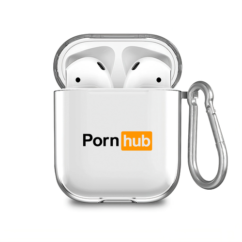 Силиконовый прозрачный чехол для AirPods 2 с принтом логотип "Pornhub"