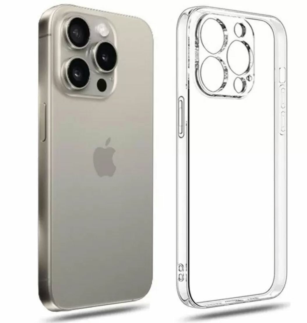 Чехол на Айфон 15 Про Макс Силиконовый прозрачный для Apple iPhone 15 Pro Max чехол clear case с защитой камеры