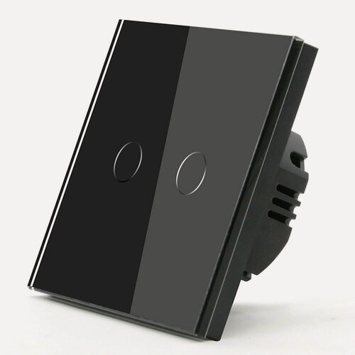 Изображение товара Сенсорный выключатель проходной (переключатель) 2 клавиши, панель стекло Черный