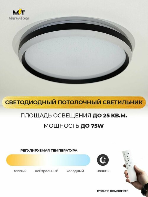 Светодиодный светильник, люстра Кольцо бел/черн 75W