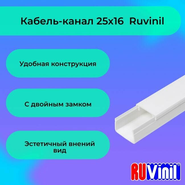 Кабель-канал для проводов белый 25х16 Ruvinil ПВХ пластик L1000 - 4шт